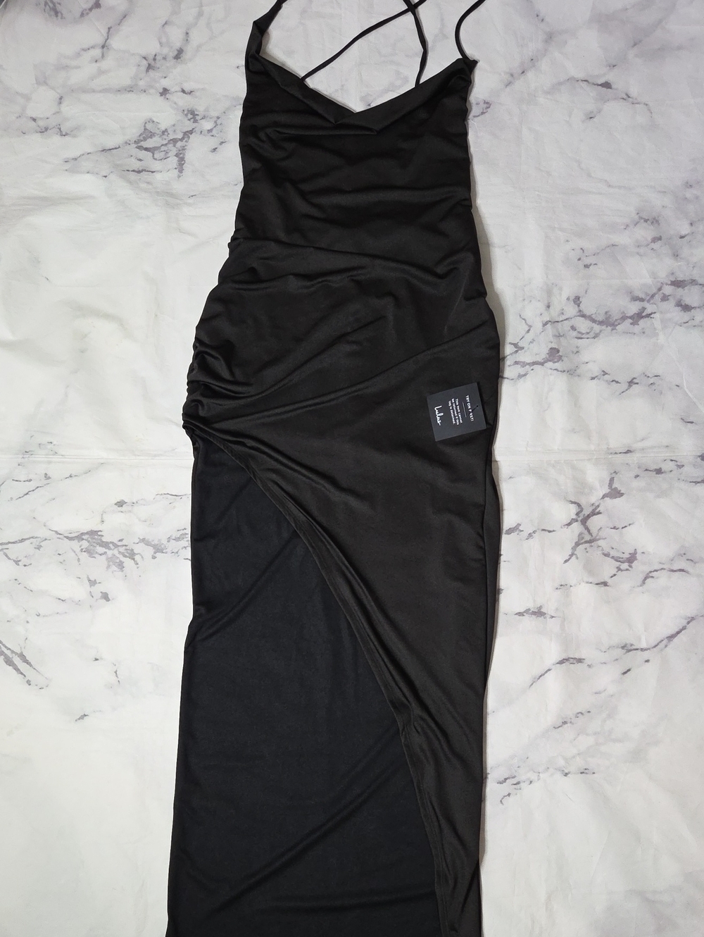 Lulus Stunning Perception Black Slinky Lace-Up Maxi Dress